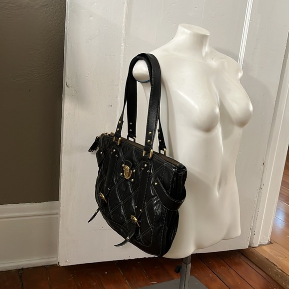 Marc Jacobs Quilted Leather Satchel Tote Black Gold Hardware Made in Italy - Picture 17 of 17